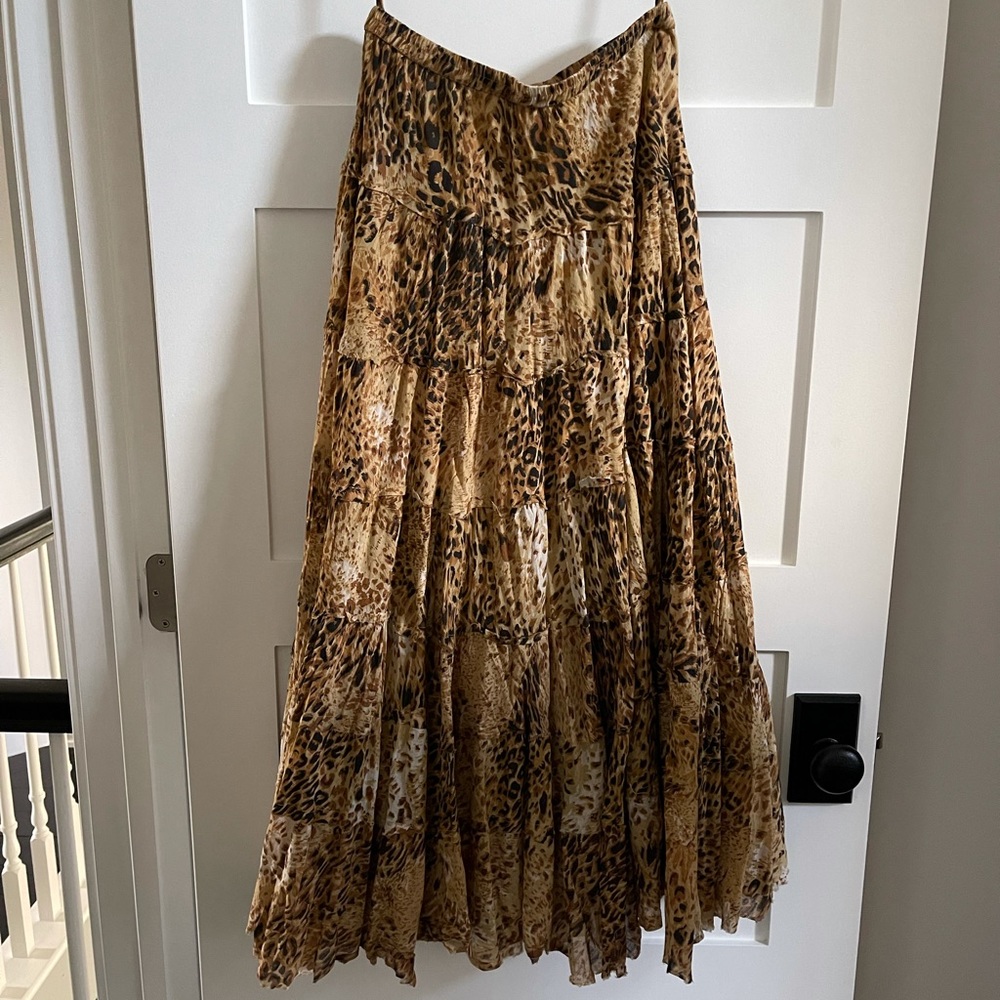 INC Leopard/Cheetah Print Tiered Ruffle Maxi Skirt